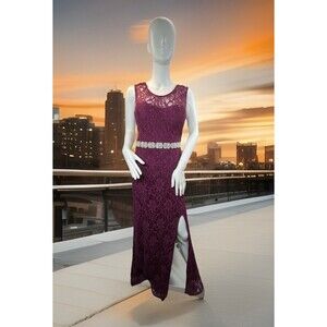 Vtg Y2K Semi Sheer Prom Sparkle Dress Slit 15 Fairy Grunge Purple/Plum